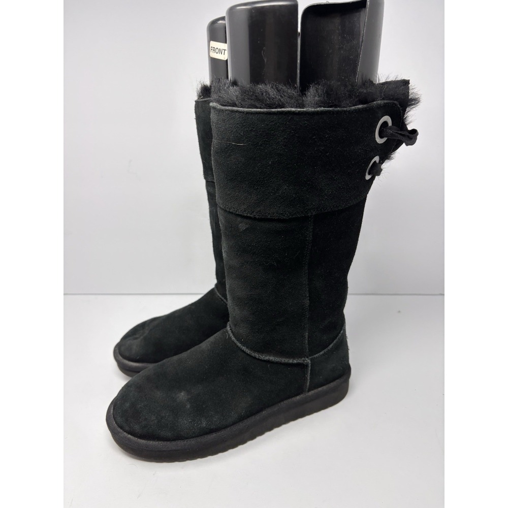 Koolaburra By UGG Boots Womens Size 6 Black Suede Mid Calf Faux Fur Lined Bow